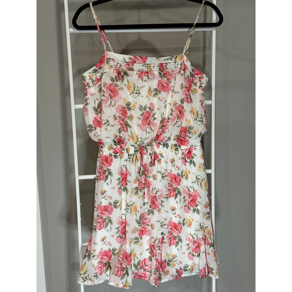 Trixxi‎ Floral Print Mini Dress Smocked Ruffle Hem L Cottagecore Boho Romantic